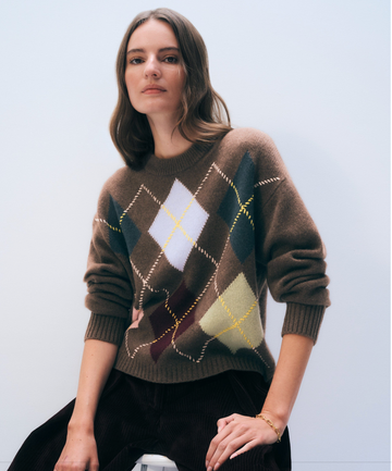 White & Warren Cashmere Argyle Crewneck - Multi Combo