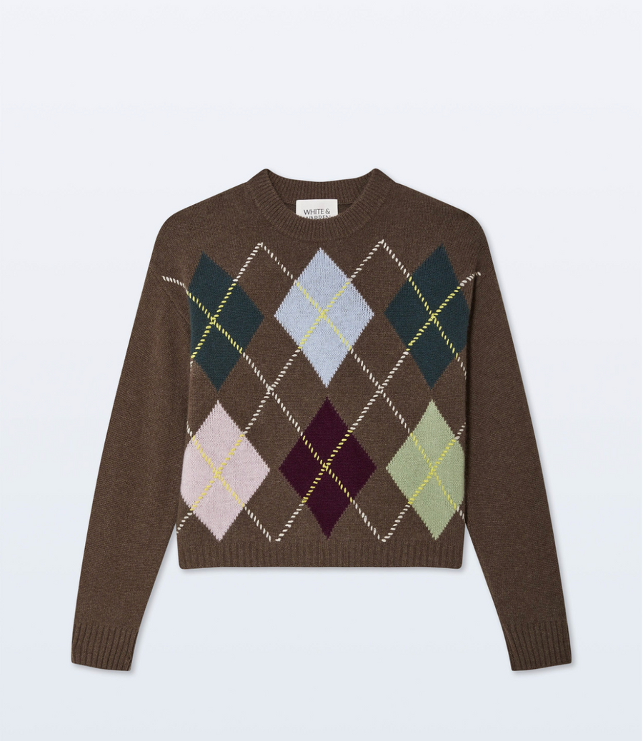 White & Warren Cashmere Argyle Crewneck - Multi Combo