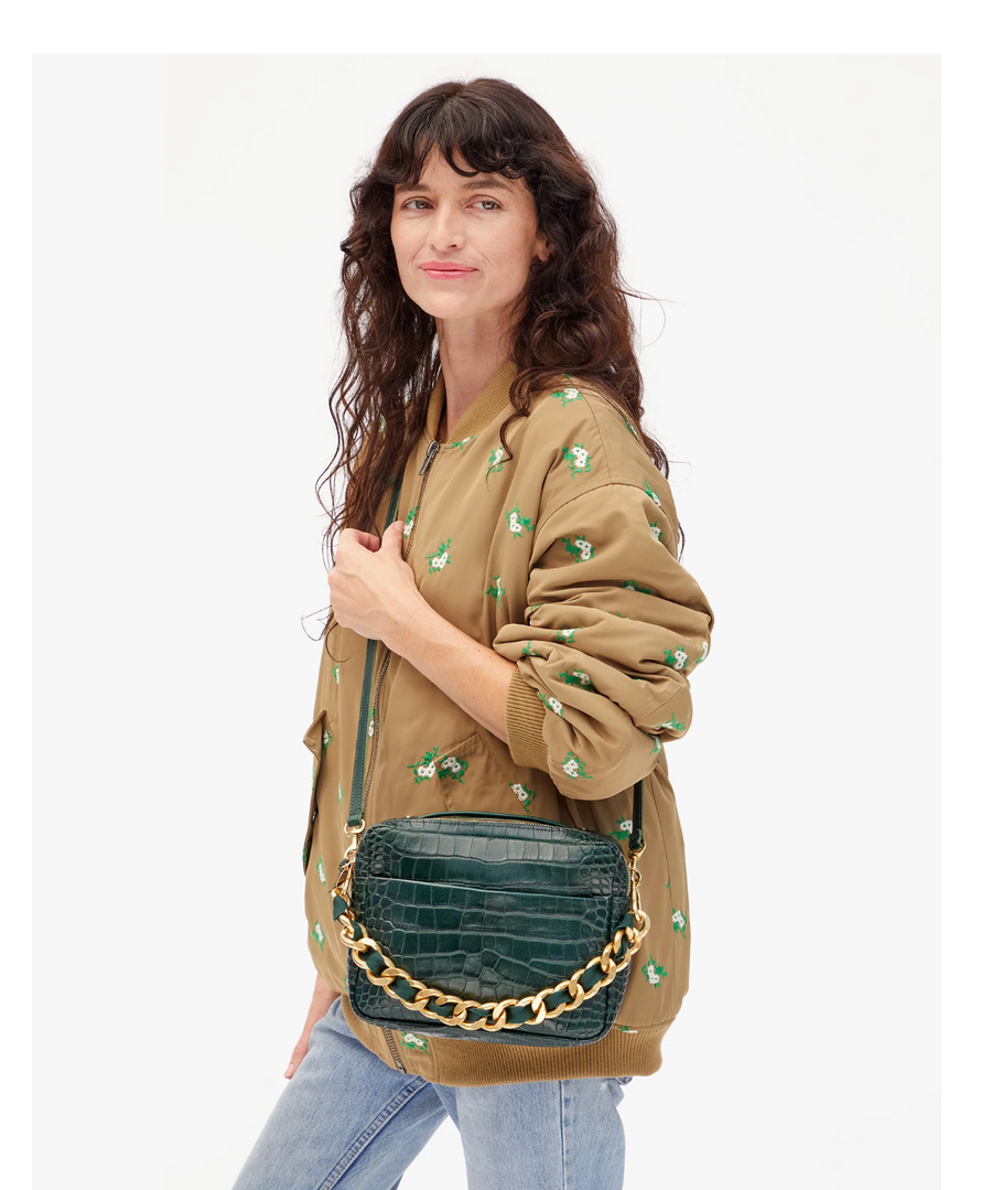 Clare V. Shortie Strap - Evergreen Grosgrain Chain
