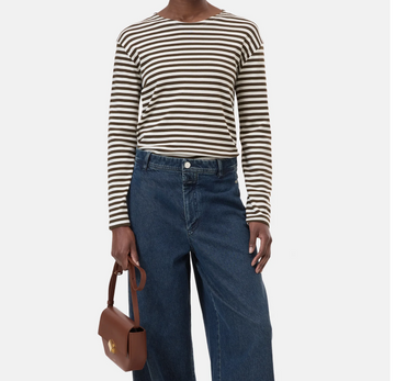 CLOSED Long Sleeve Striped Tee - Marsh Green