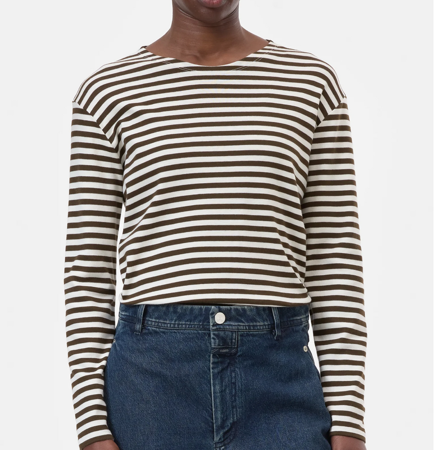 CLOSED Long Sleeve Striped Tee - Marsh Green