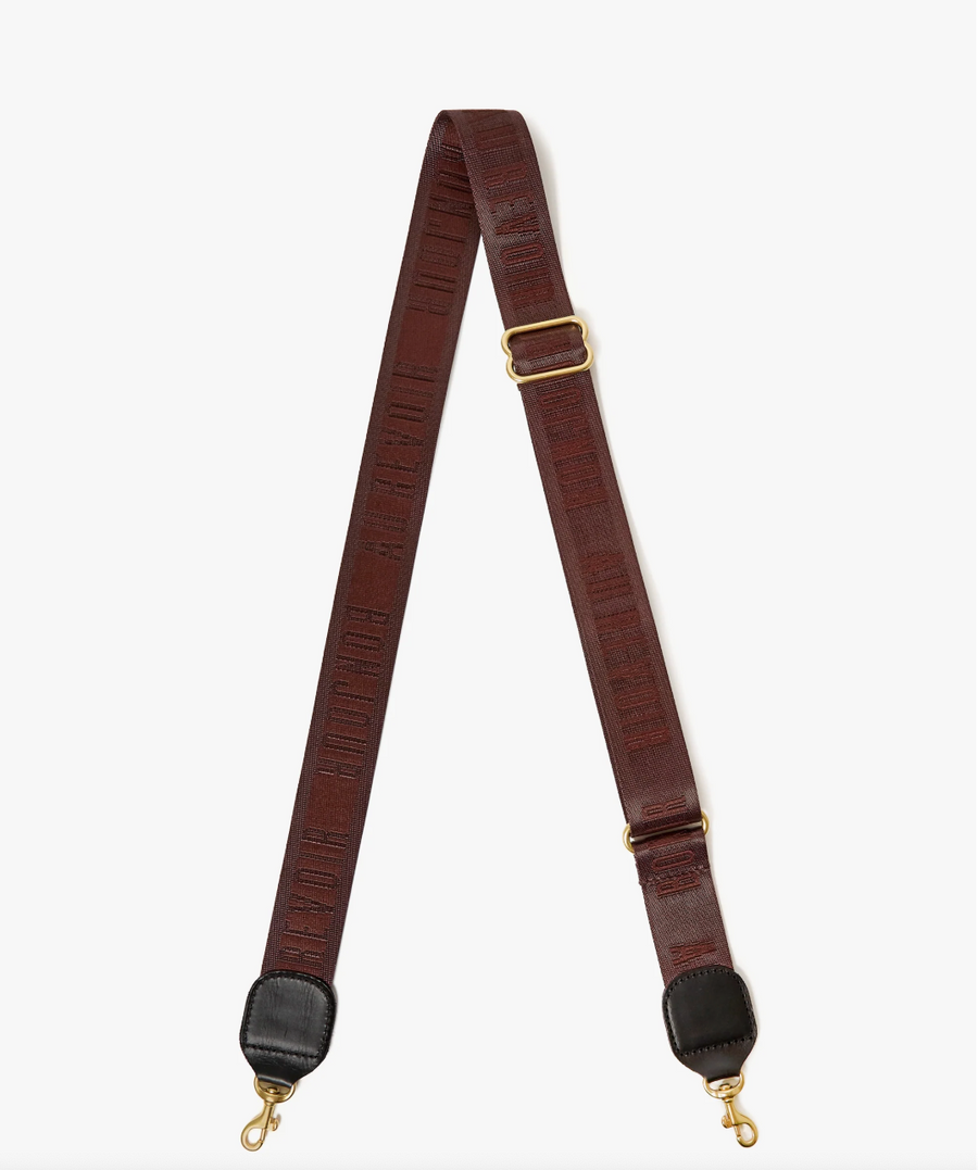 Clare V. Adjustable Crossbody Strap Bonjour Au Revoir- Chocolate