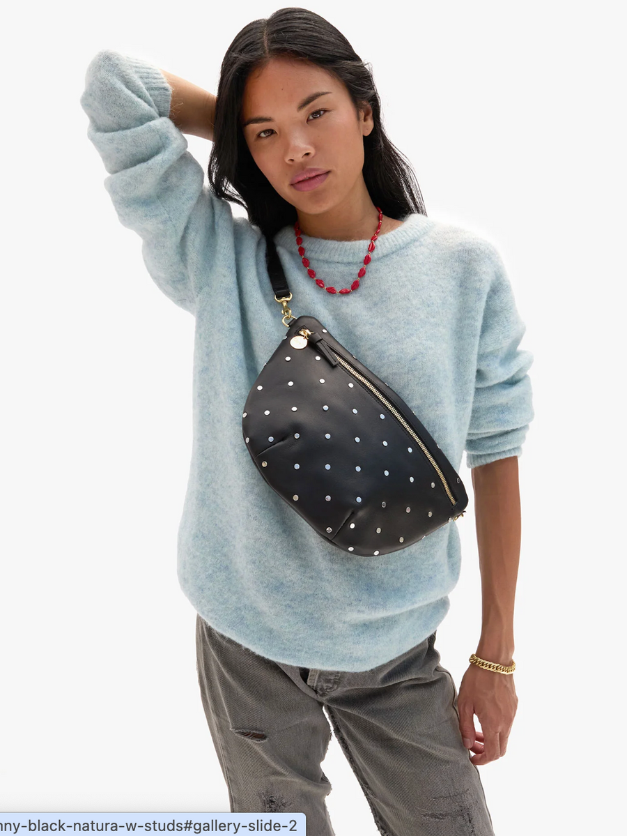 Clare V. Grande Fanny- Black w/ Studs