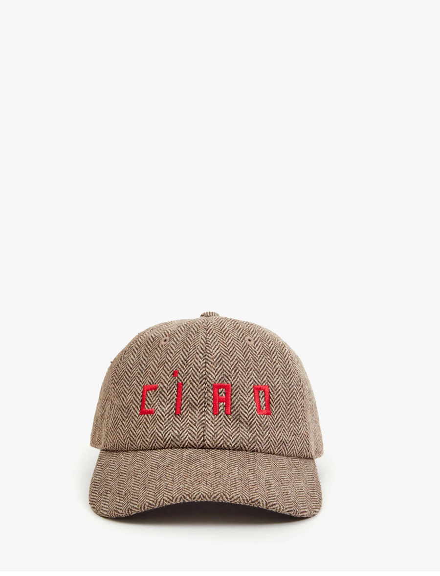 Clare V. Wool Baseball Hat- Taupe Embroidered Ciao