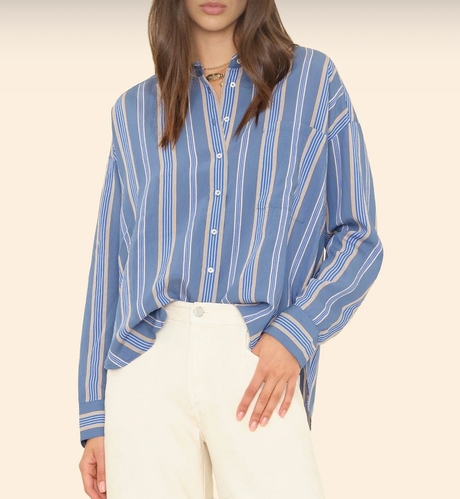 Xirena Stipe Jordy Shirt - Navy Blue Stripe