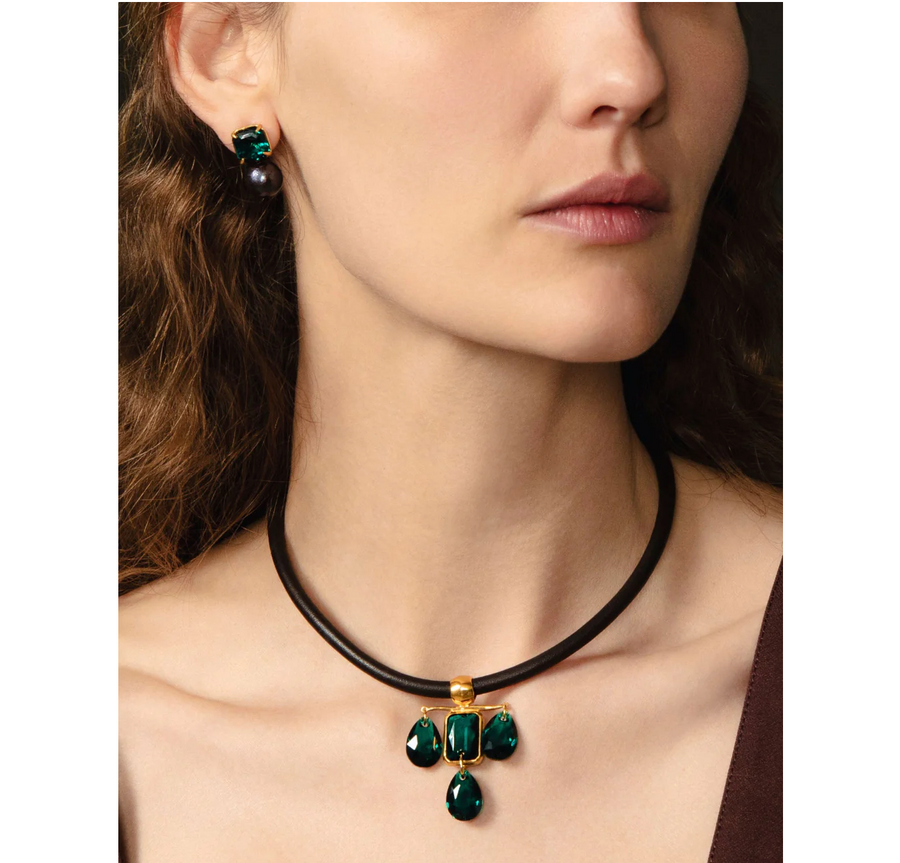 Chan Luu Josephine Earrings - Emerald Crystal