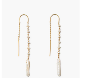 Chan Luu Drip Thread Thru Earrings - White Pearl