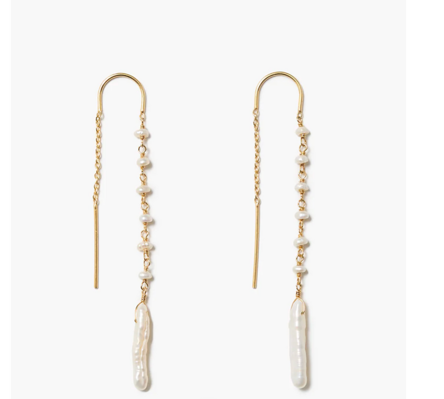 Chan Luu Drip Thread Thru Earrings - White Pearl