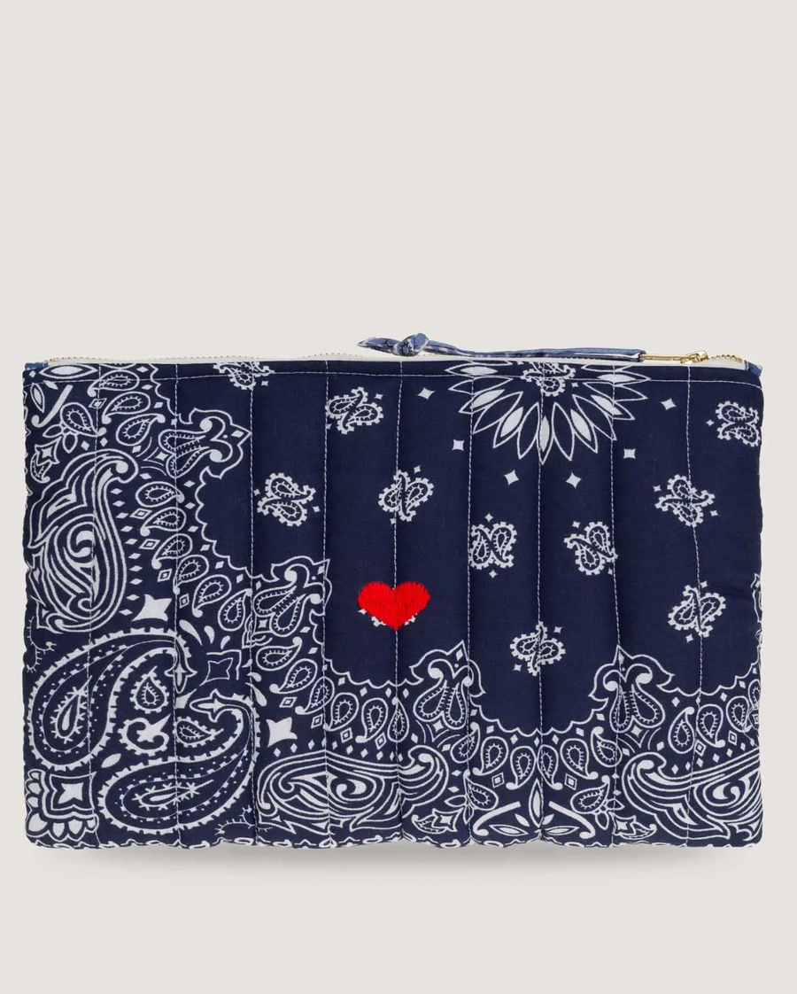 Call It By Your Name HEART Zipped Quilted Pouch - Navy/Chambray