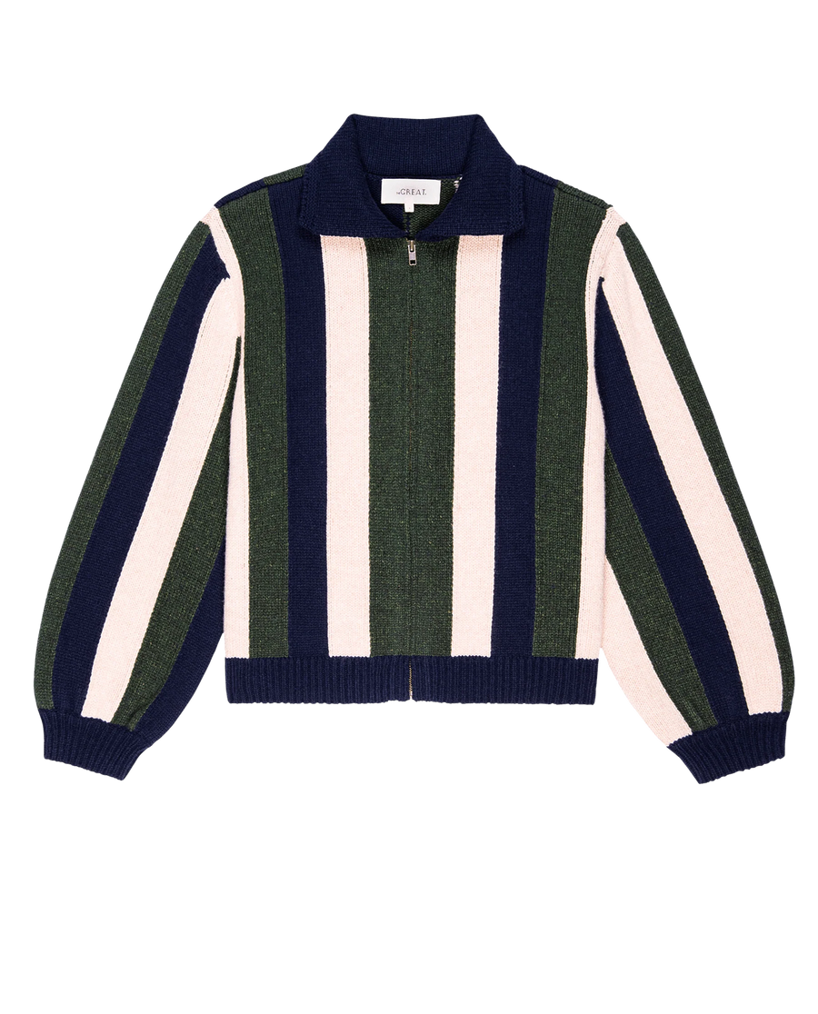 Zip Front Cardigan - Olive Stripe