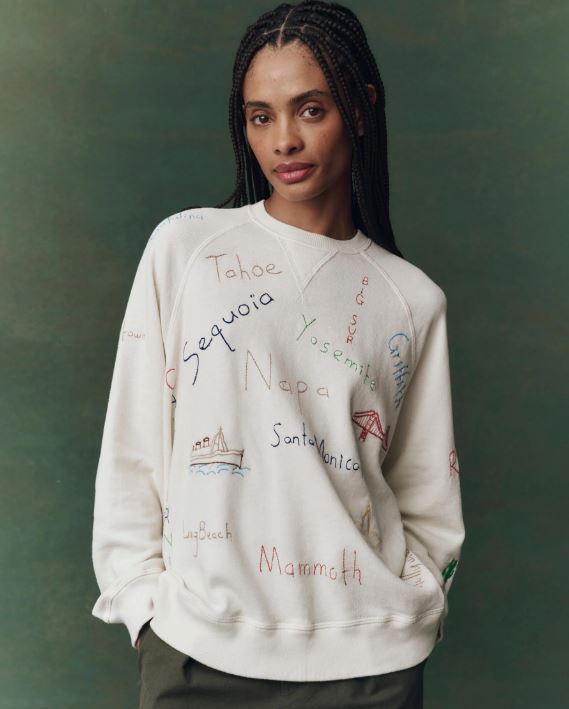 The Great The Slouchy Sweatshirt with Golden State Embroidery - Washed White