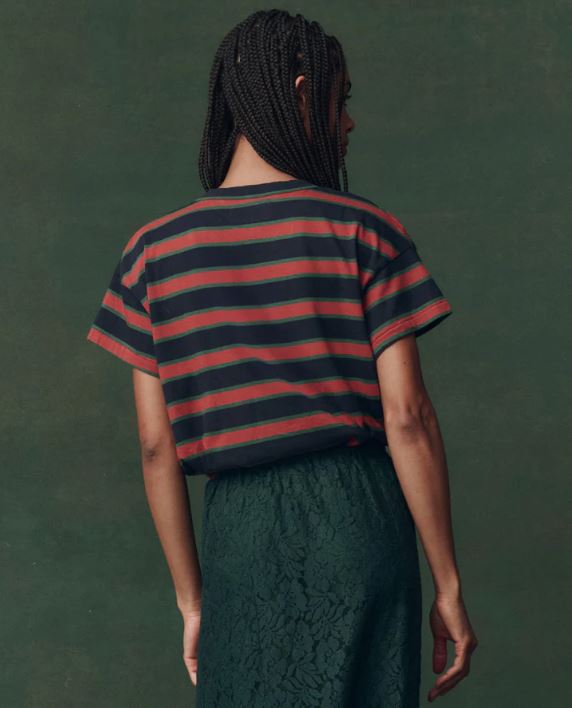 The Great The Boxy Crew - Navy Brindle Stripe