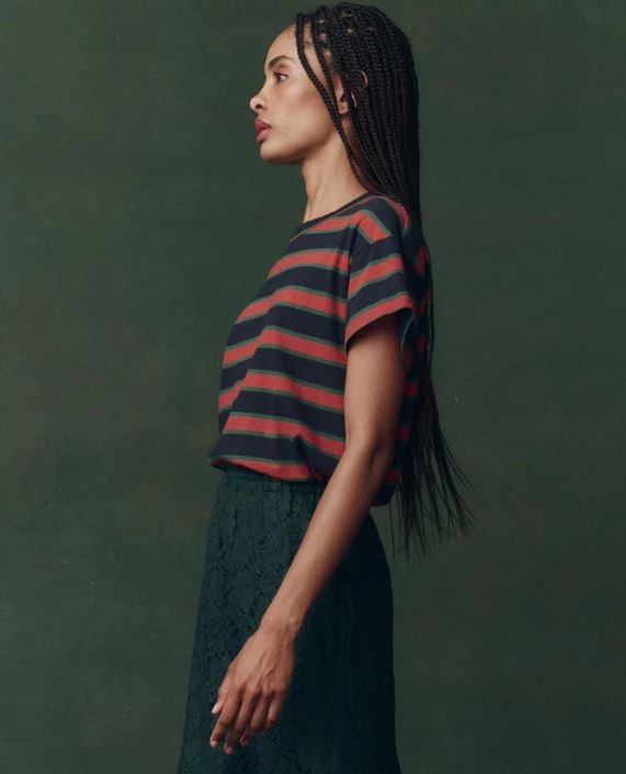 The Great The Boxy Crew - Navy Brindle Stripe