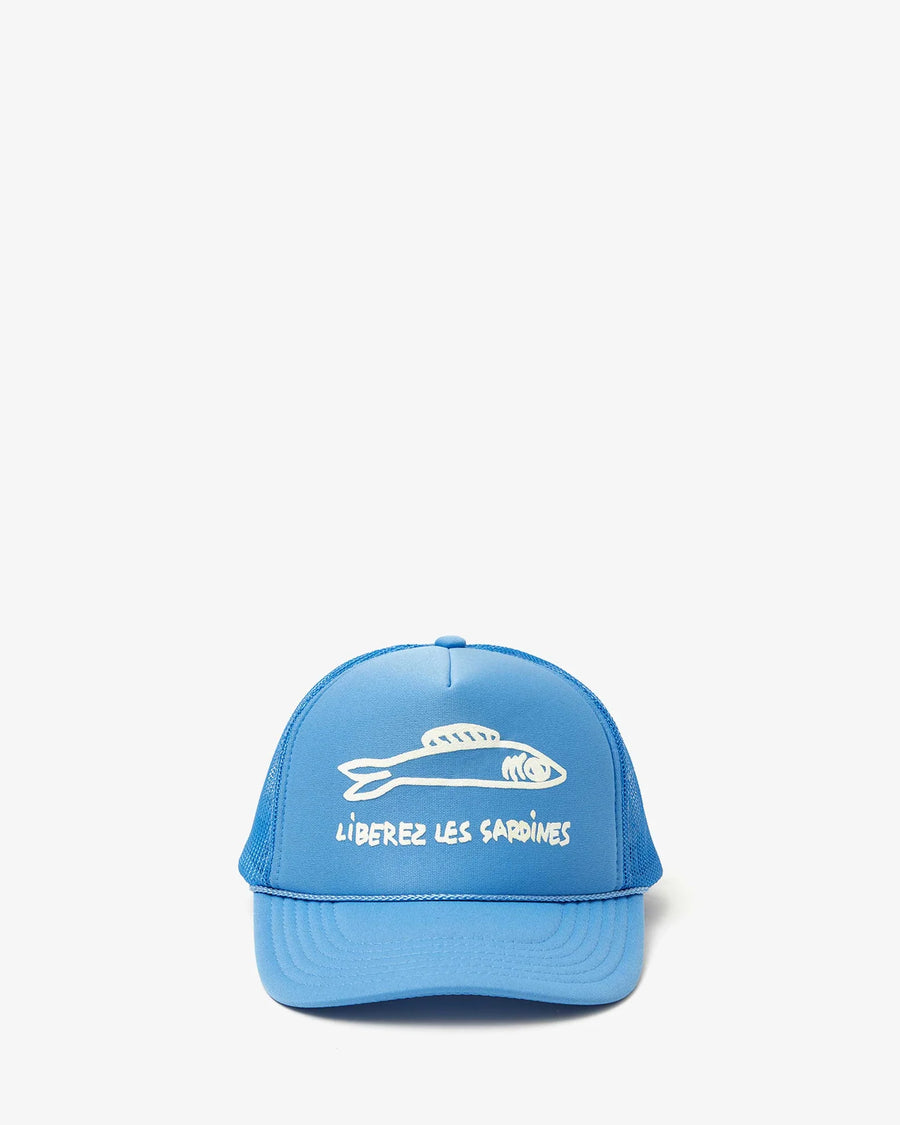 Clare V Liberez Les Sardines Trucker Hat - Sky Blue/Cream