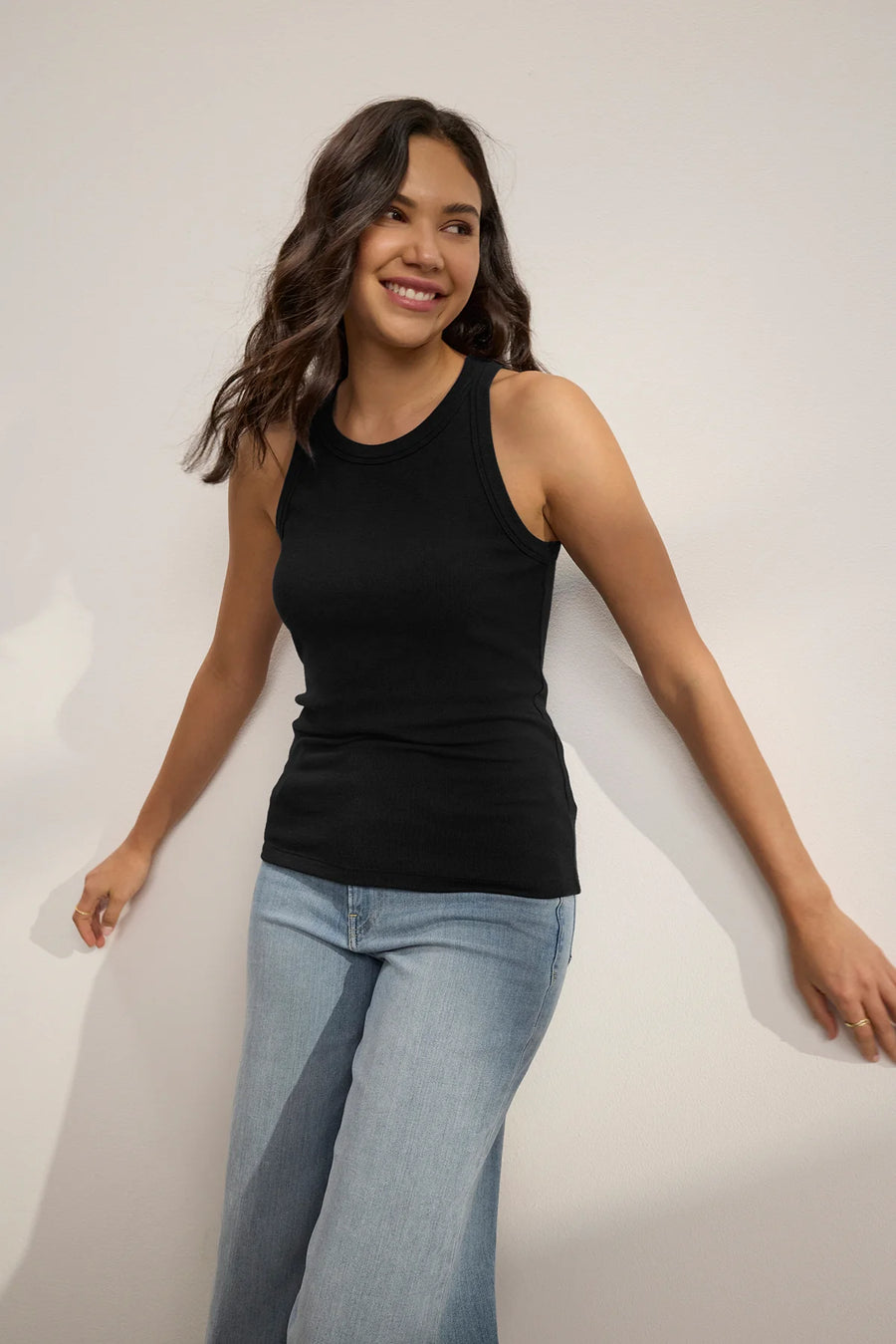 Velvet Ribbed Tank - Black