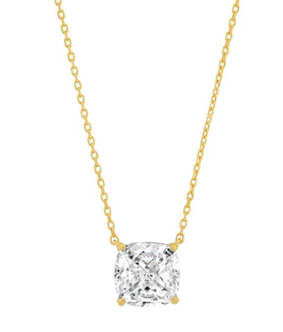 Simple Chain Necklace with Cushion Cut CZ - Gold