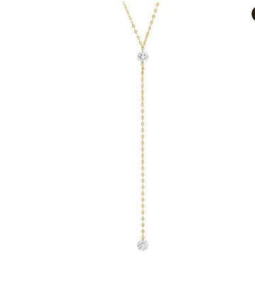 Floating CZ Y Necklace - Gold