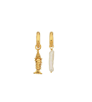 Gold Fish/Pearl Charm Earrings