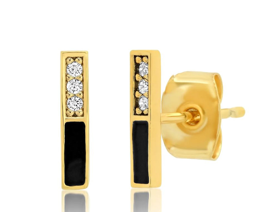 Domino Bars With CZ Studs - Black