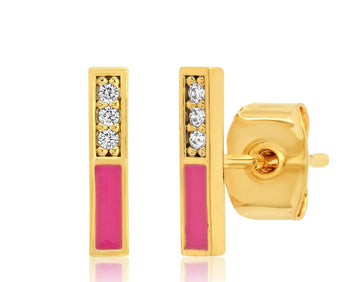 Domino Bars With CZ Studs - Pink