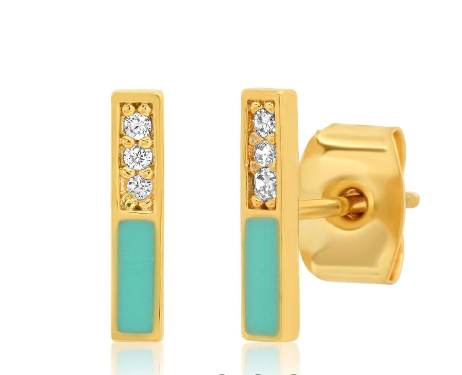 Domino Bars With CZ Studs - Turquoise