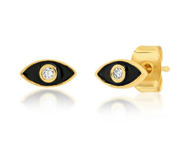 Tai Jewelry Enamel Eye Stud Earring - Black
