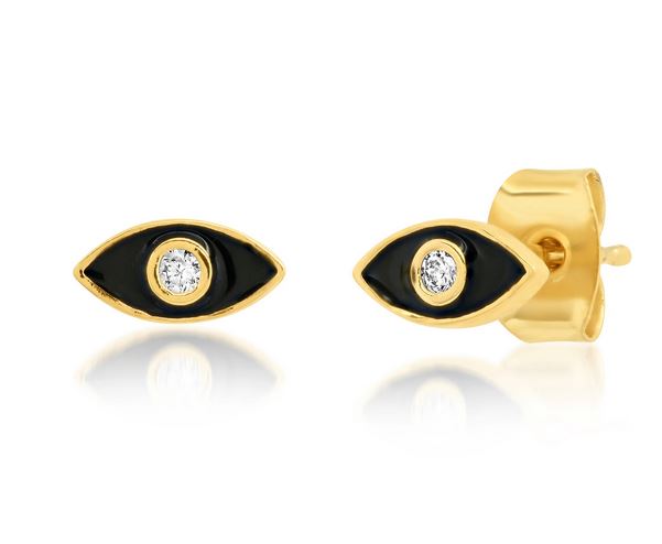 Tai Jewelry Enamel Eye Stud Earring - Black