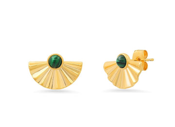 Fan Shaped Malachite Art Deco Studs - Gold