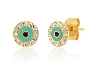 Tai Jewelry Round Eye Enamel Stud Earring - Turquoise
