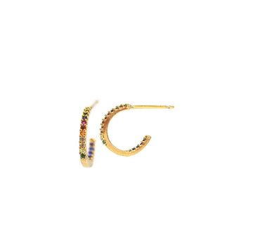 Small Rainbow Huggie Earrings -Gold