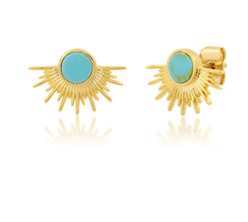 Turquoise Sunburst Studs - Gold