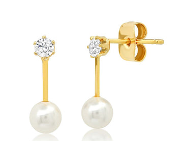 Stick Stud with CZ and Pearl Accents - Gold