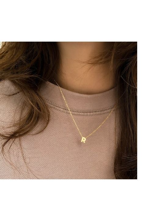 Initial Block Necklace - Gold